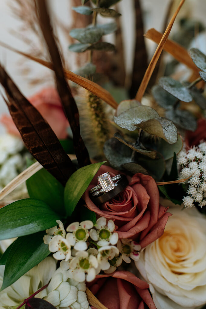 Fall wedding bouquet with rings inside it