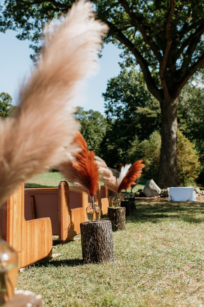 Outdoor fall backyard wedding ceremony in Culver, Indiana