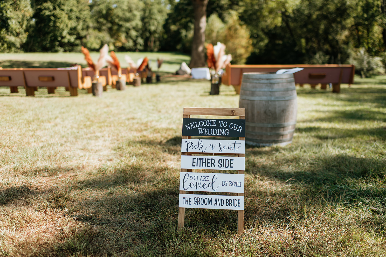 Outdoor fall backyard wedding ceremony in Culver, Indiana