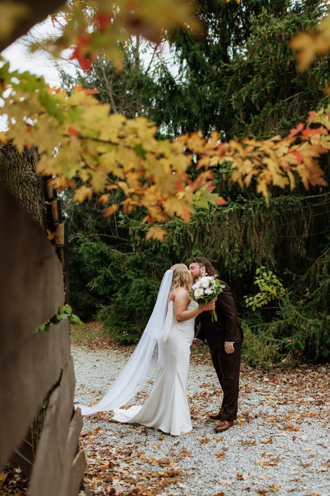 Bride and groom sharing a private moment after their ceremony