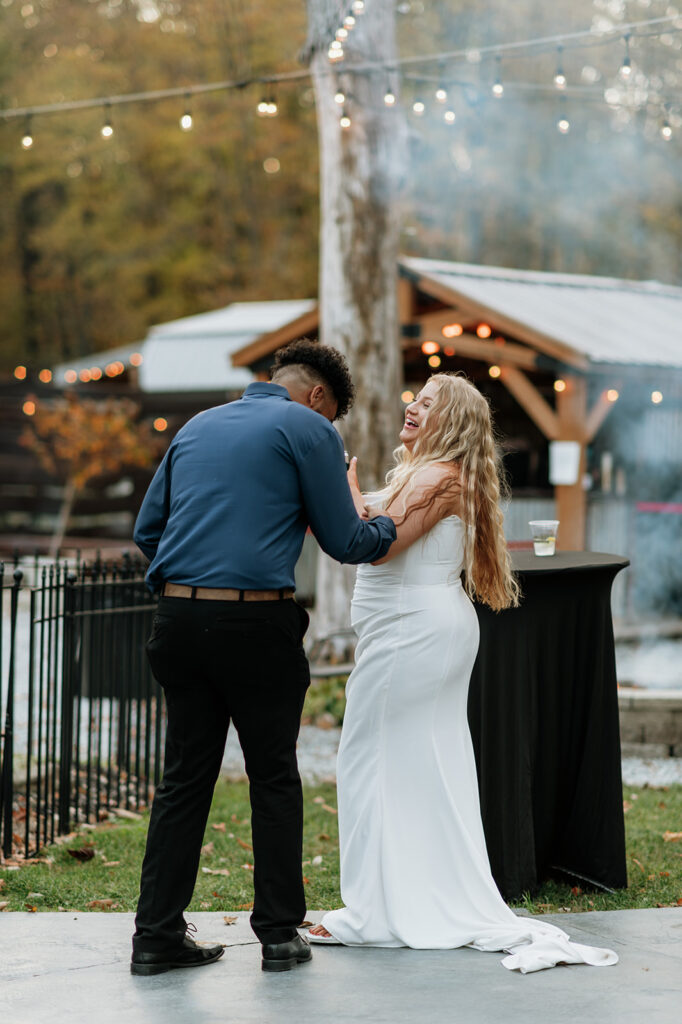 Bride mingling with a guest