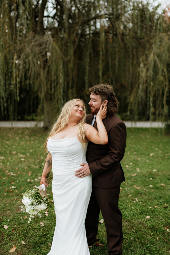 Outdoor fall bride and grooms portraits from their Willow Acres wedding in Middletown, Indiana