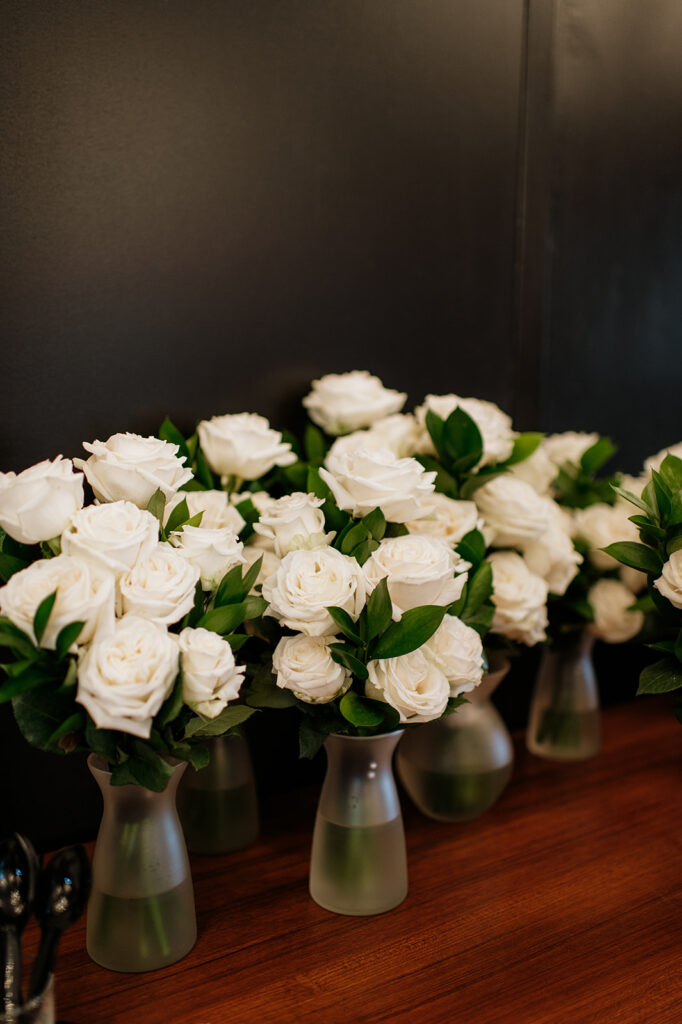White wedding bouquets in vases