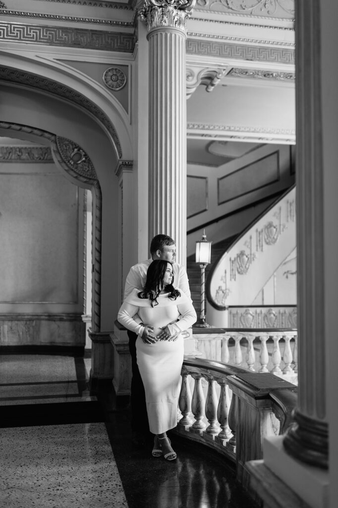 Couples South Bend engagement photos at Morris Performing Arts Center