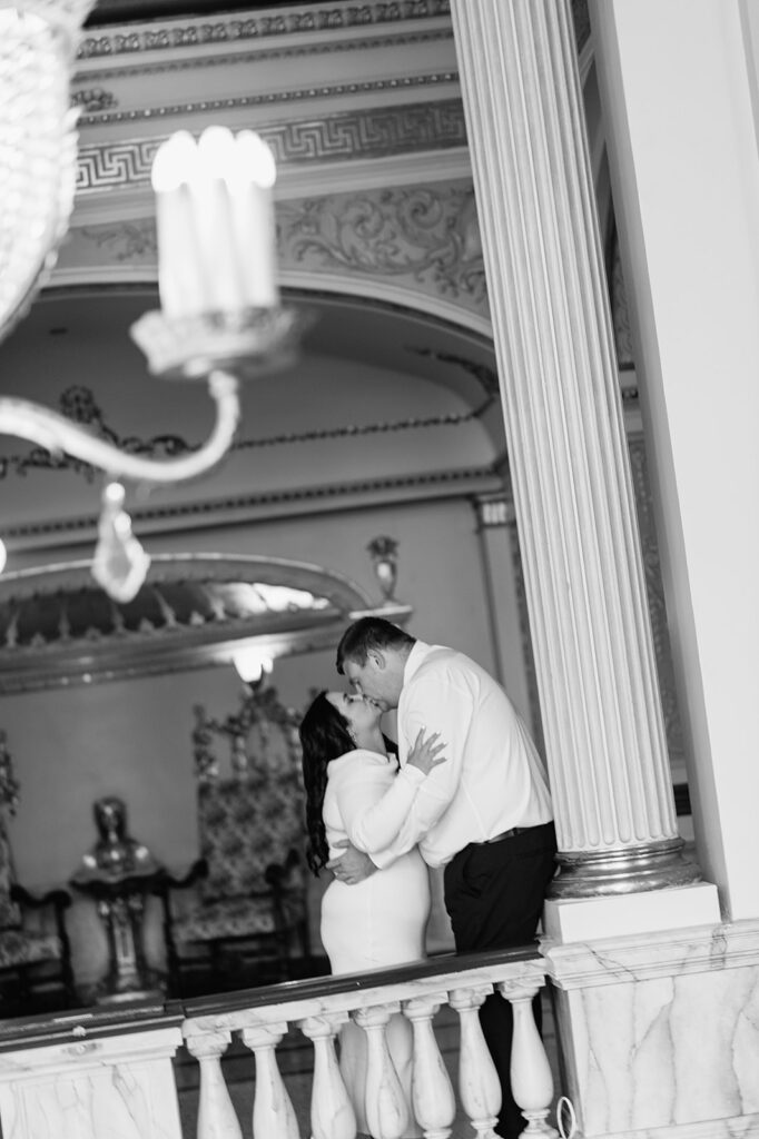 Couple kissing at The Morris Performing Arts Center