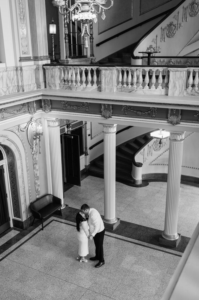 Couple kissing at The Morris Performing Arts Center