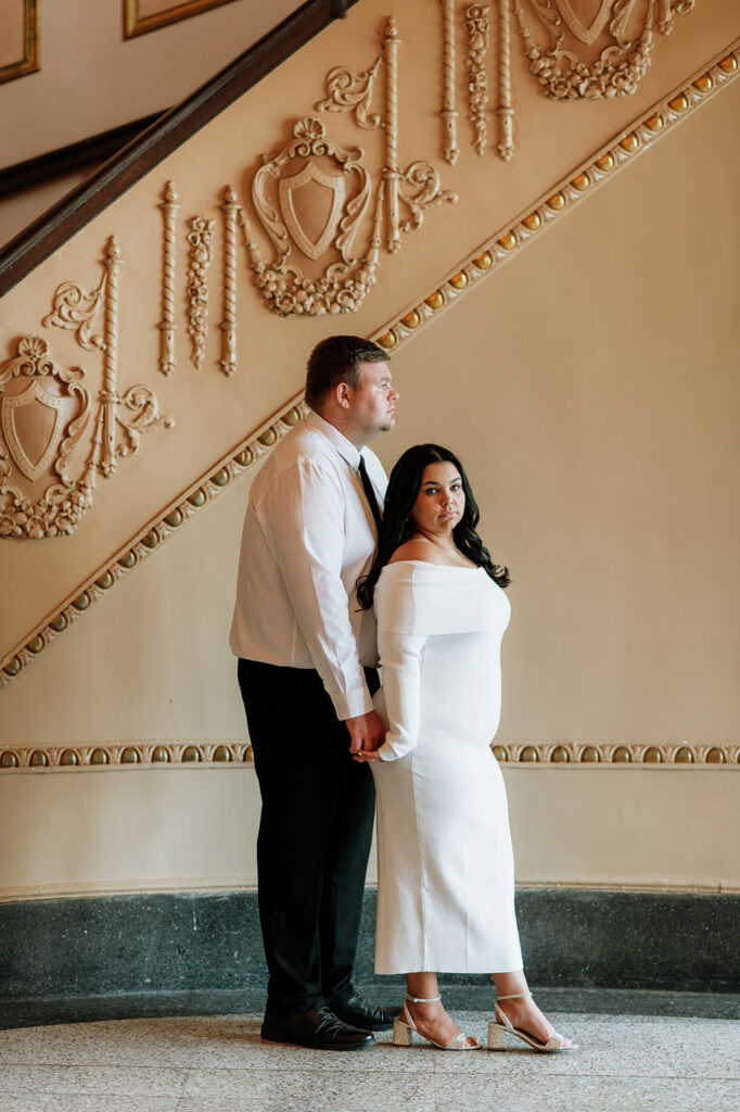 Formal South Bend, Indiana engagement photos at The Morris Performing Arts Center