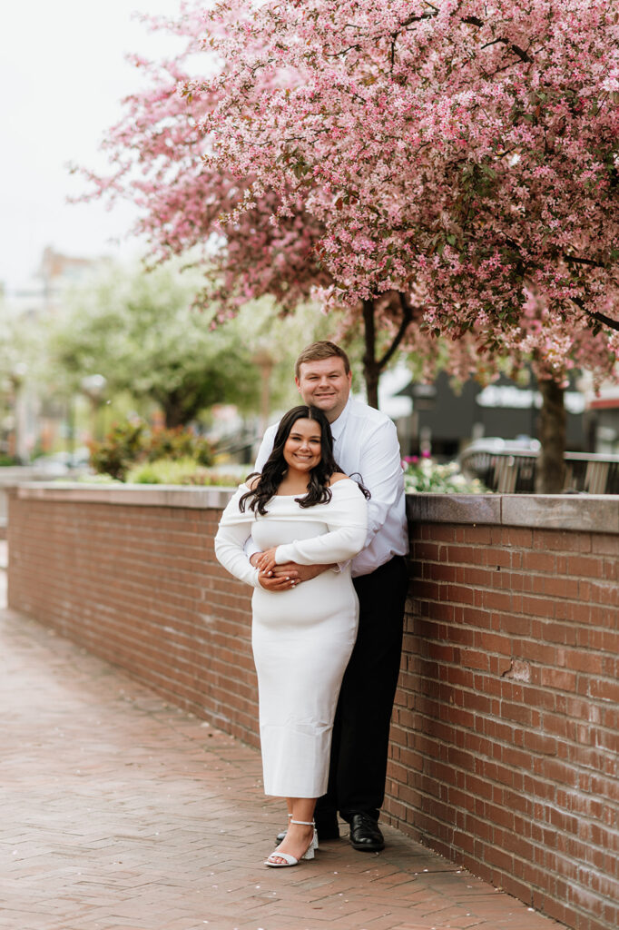 Couple posing outside for their formal South Bend engagement photos