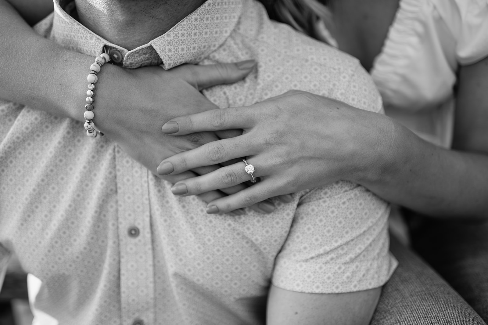 Black and white engagement detail shot