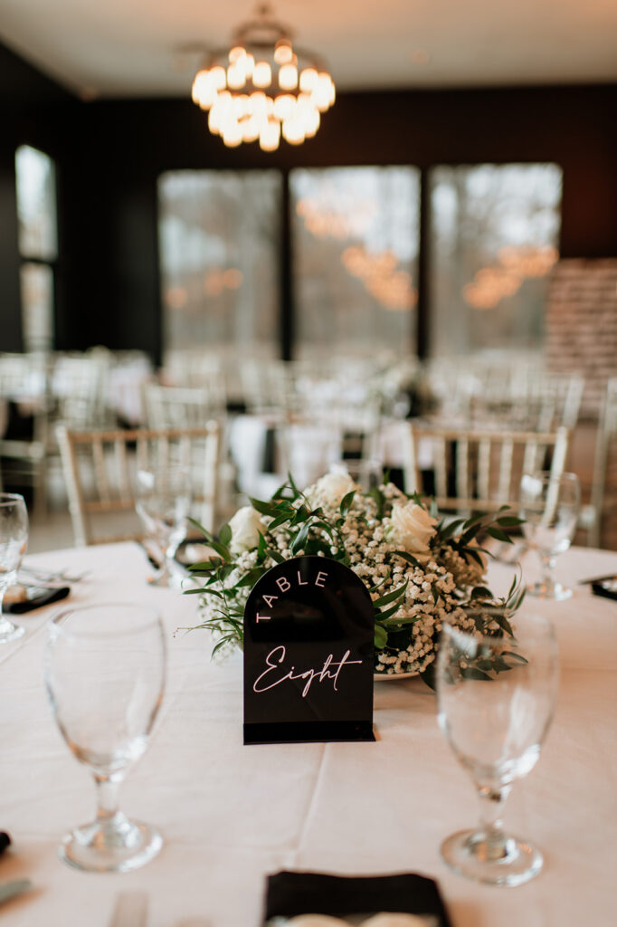 An indoor Allure on The Lake wedding reception in The Hall