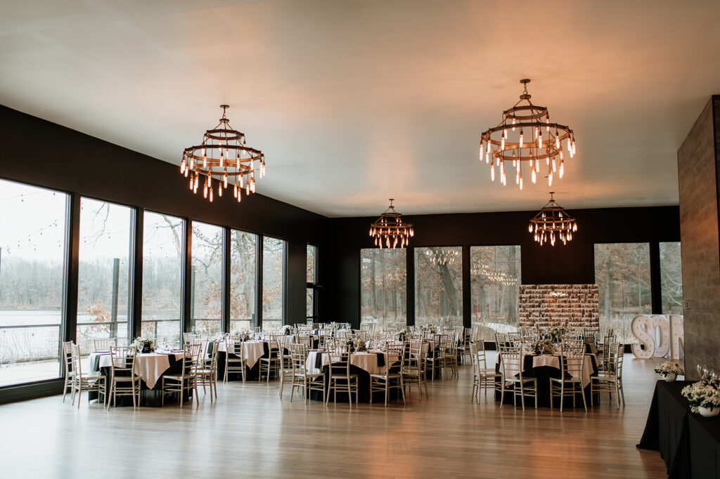 An indoor Allure on The Lake wedding reception in The Hall