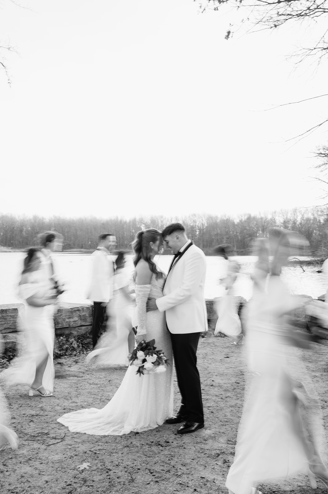 Outdoor wedding party photos from a winter wedding at The Allure on The Lake in Chesterton, Indiana