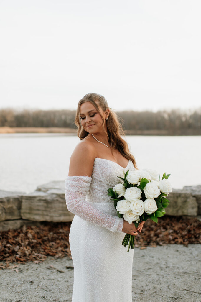 Outdoor bridal portraits from a winter wedding at Allure on The Lake