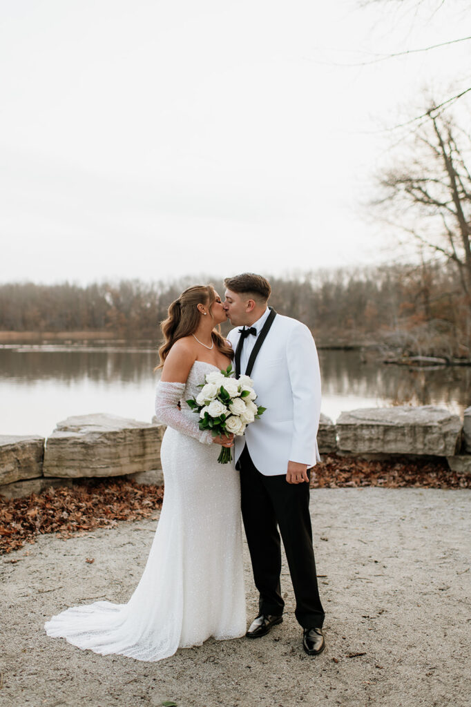 Outdoor bride and groom portraits at Allure on The Lake wedding venue in Chesterton, Indiana