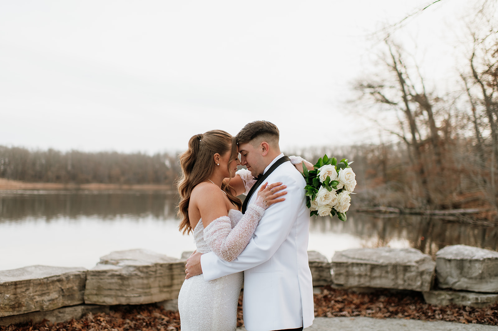 Outdoor bride and groom portraits at Allure on The Lake wedding venue in Chesterton, Indiana
