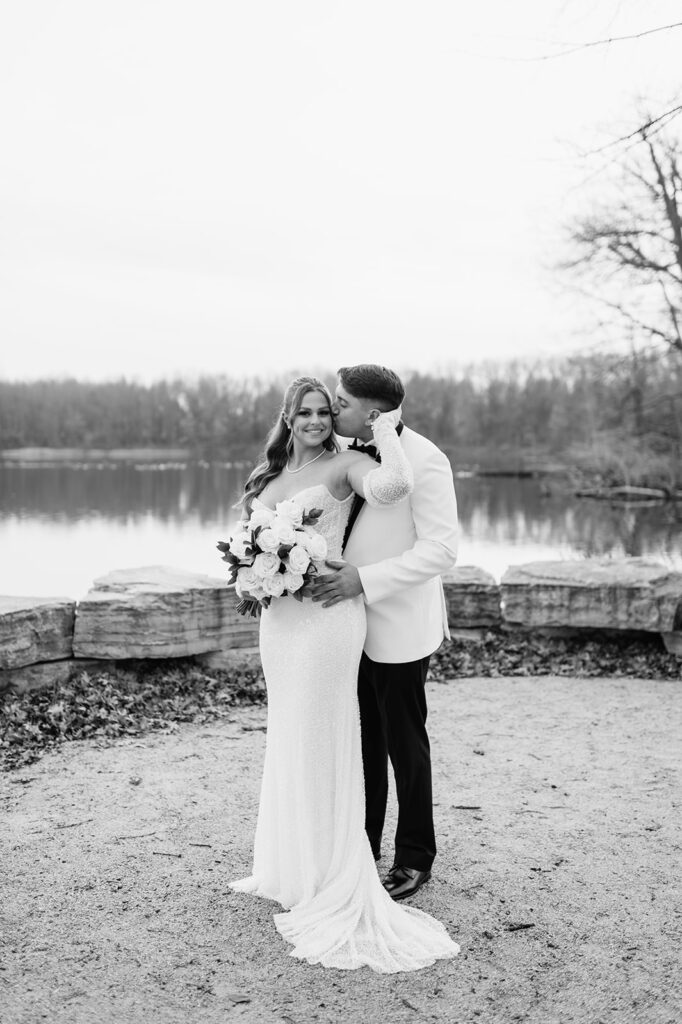 Outdoor bride and groom portraits at Allure on The Lake wedding venue in Chesterton, Indiana