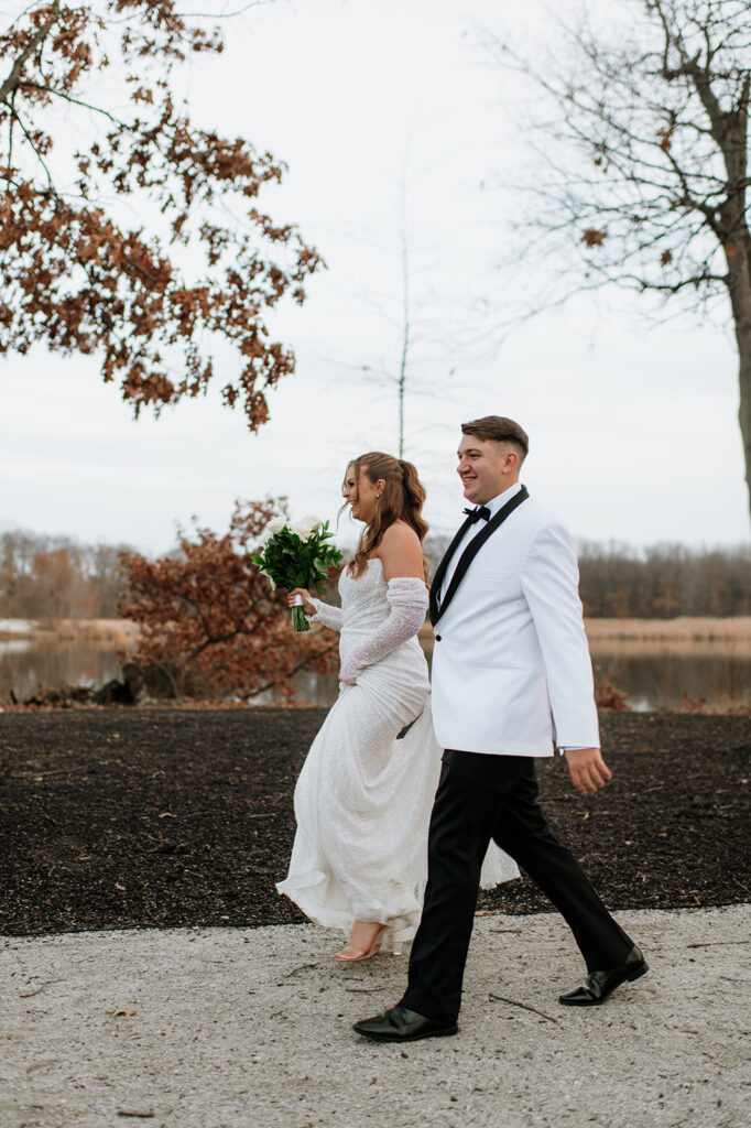 Outdoor bride and groom portraits at Allure on The Lake wedding venue in Chesterton, Indiana