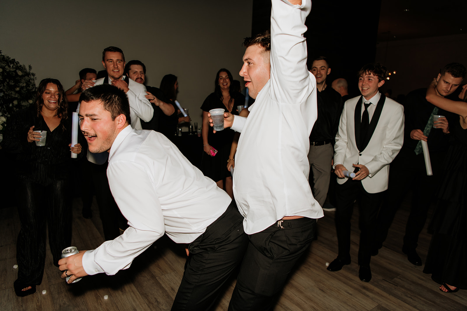 Wedding guests dancing during the reception
