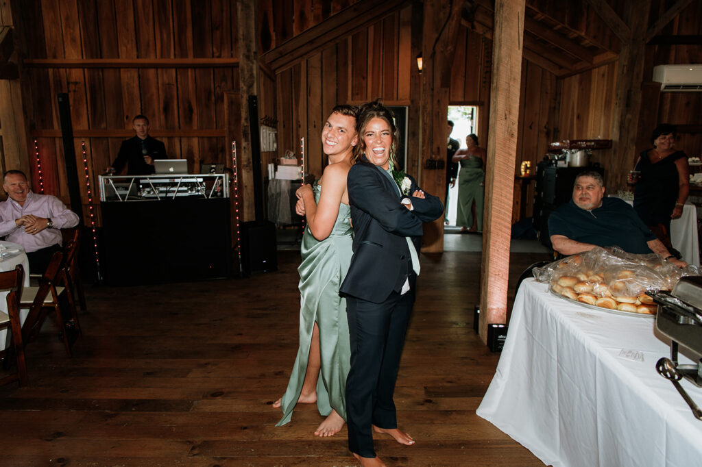 Bridesmaids and groomsmen dressed in each others clothes