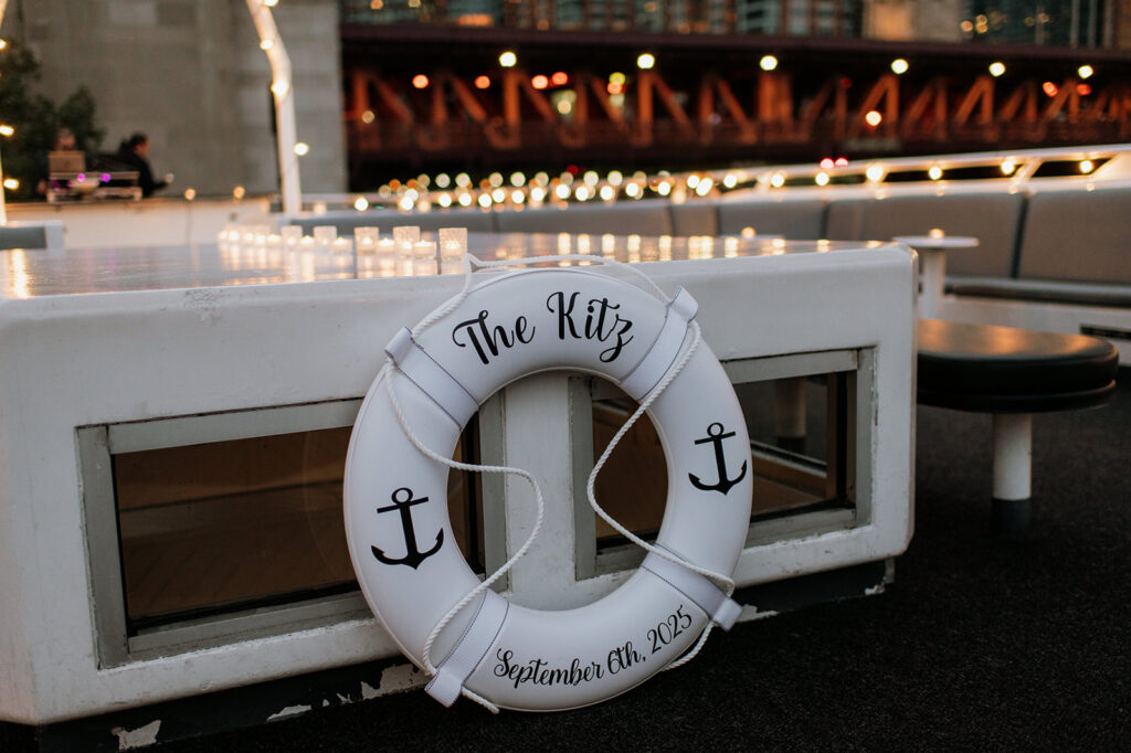 Custom wedding décor from a Chicago Yacht wedding after-party on Anita Dee II