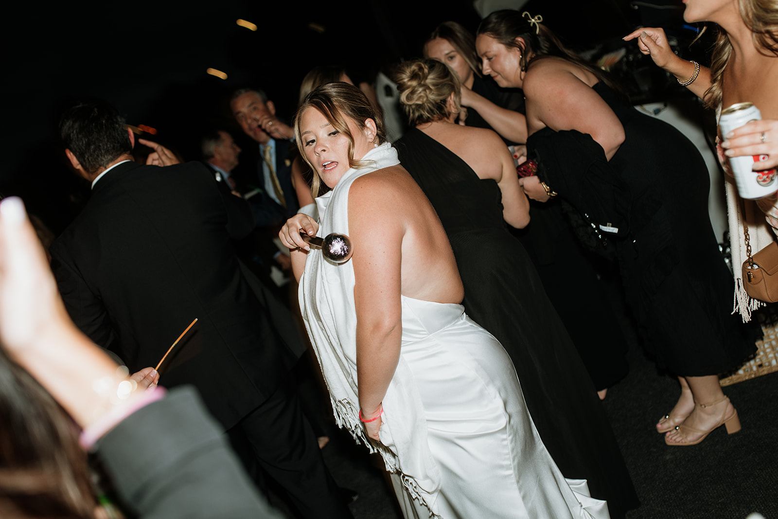 Bride dancing on on the Anita Dee II during a Chicago yacht wedding reception.