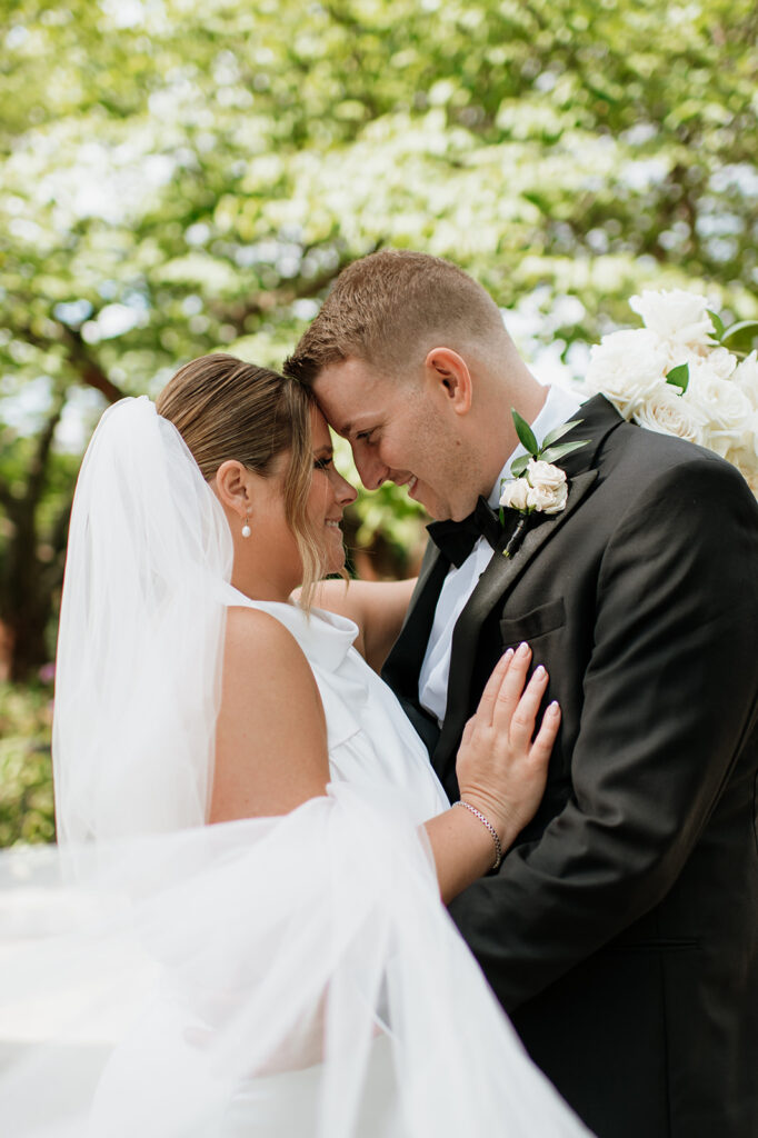 Close up of a bride and grooms Chicago wedding photos in Lincoln Park.