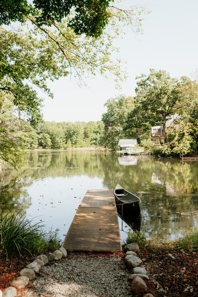 The deck and canoe at The Lodge at Rush Lakes.