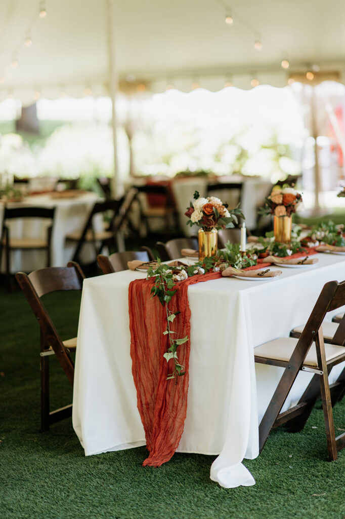 A tented fall wedding reception at The Lodge at Rush Lakes.