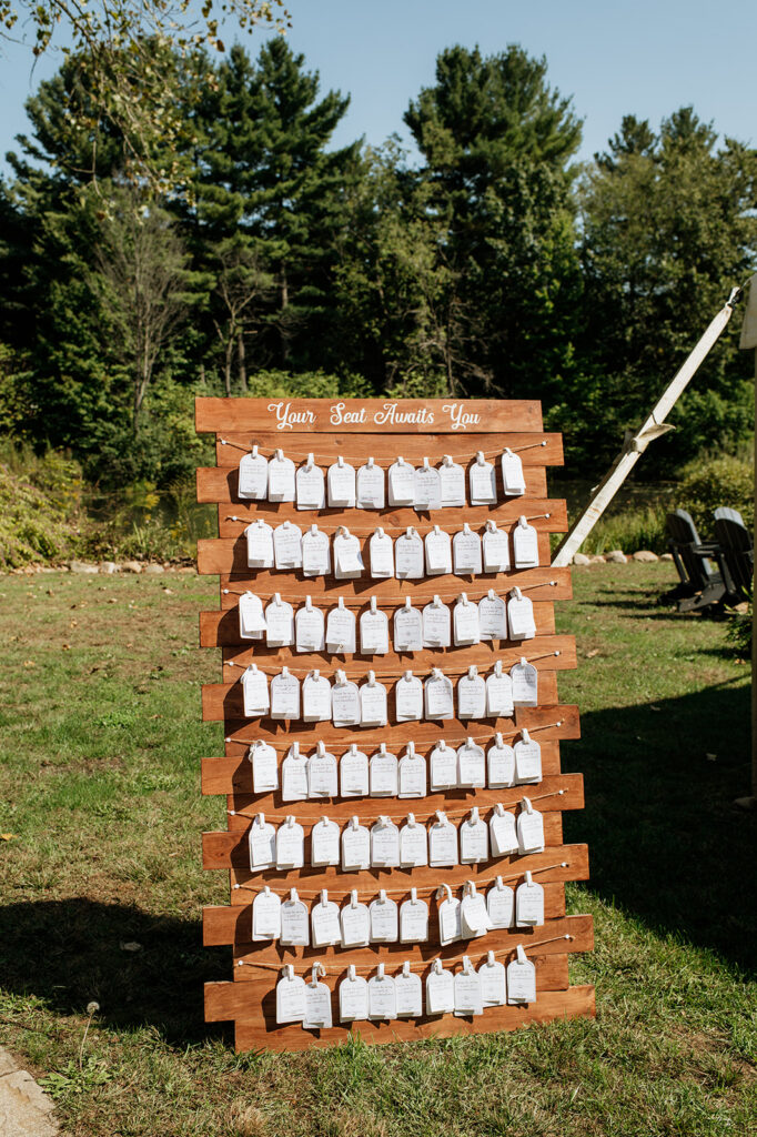 Seating chart from a The Lodge at Rush Lakes wedding reception.