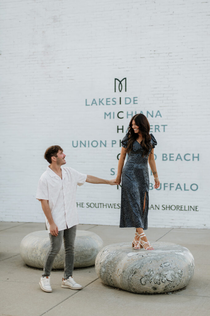 Couple posing for their engagement session.