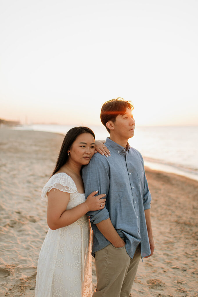 Golden hour beach engagement photos.