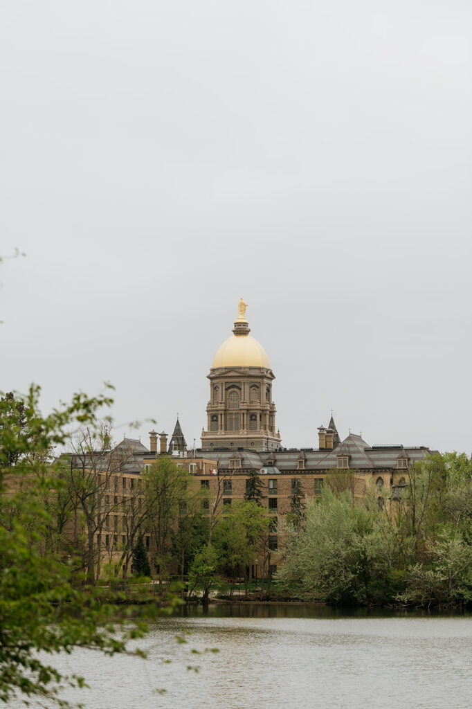 Views of the Golden Dome at Notre Dame.
