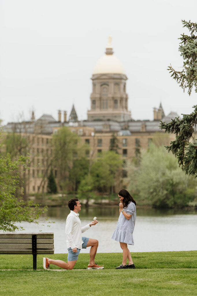 Surprise Notre Dame proposal with the Golden Dome in the background.